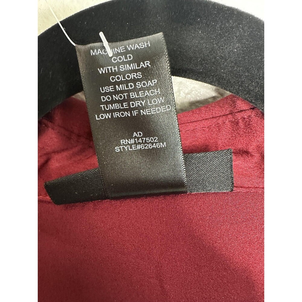 Ashley Stewart Blouse Womens 20 Red Satin Ruched Button Front Long Sleeve Top - Picture 3 of 5